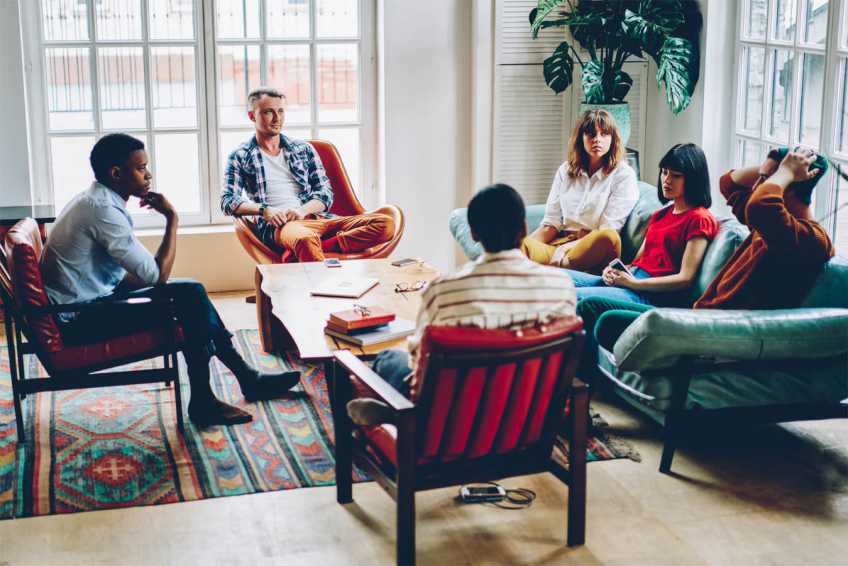 A group meeting to discuss their issues with gambling